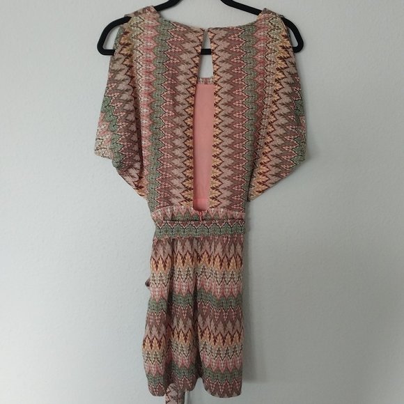 Ark & Co Multicolor Geometric Print Open Back Mini Dress with Tie - Picture 2 of 8